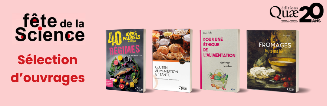Bannière affichant les couvertures de 4 ouvrages pour la fete de la science