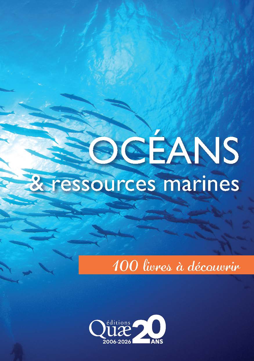 Fond marin sur lequel est inscrit "Océans et ressources marines - 100 livres à découvrir"